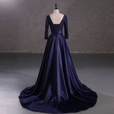 Navy Blue Satin Lace Ball Gown Formal Prom Dress EN5407